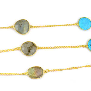 Turquoise With Labradorite 15mm Mix Shape Gold Plated Wholesale Connector Rosary Chain