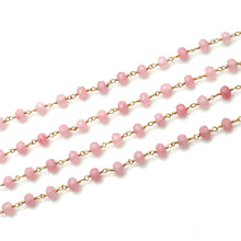 Load image into Gallery viewer, Baby Pink Jade Faceted Large Beads 5-6mm Gold Plated Rosary Chain
