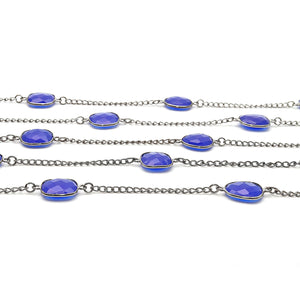 Dark Blue Chalcedony 10-15mm Mix Shape Oxidized Wholesale Connector Rosary Chain