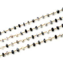 Load image into Gallery viewer, Dendrite Opal Faceted Large Beads 5-6mm Gold Plated Rosary Chain
