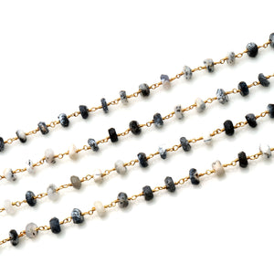 Dendrite Opal Faceted Large Beads 5-6mm Gold Plated Rosary Chain