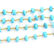 Load image into Gallery viewer, Turquoise Faceted Large Beads 7-8mm Gold Plated Rosary Chain
