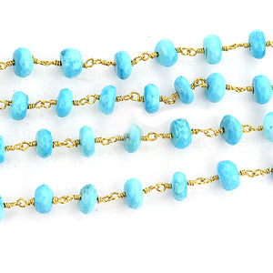 Turquoise Faceted Large Beads 7-8mm Gold Plated Rosary Chain