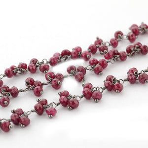 Ruby Chalcedony Cluster Rosary Chain 2.5-3mm Faceted Oxidized Dangle Rosary 5FT