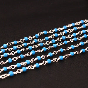 5ft Turquoise 2-2.5mm Silver Wire Wrapped Beads Rosary | Gemstone Rosary Chain | Wholesale Chain Faceted Crystal