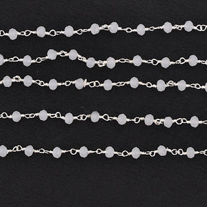 White Chalcedony Faceted Bead Rosary Chain 3-3.5mm Silver Plated Bead Rosary 5FT