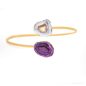 Geode Bracelet | Geode Druzy Stacking Bangle Bracelet | Gold Electroplated Adjustable Open Bracelet