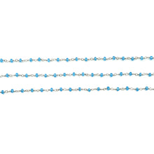 Load image into Gallery viewer, Blue Zircon Faceted Bead Rosary Chain 3-3.5mm Silver Plated Bead Rosary 5FT
