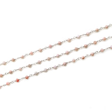Load image into Gallery viewer, Pink Opal Faceted Bead Rosary Chain 3-3.5mm Silver Plated Bead Rosary 5FT

