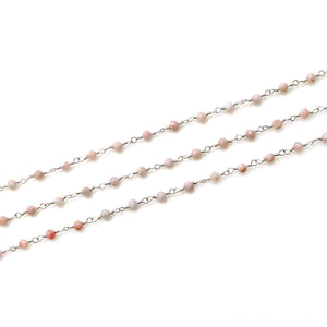 Pink Opal Faceted Bead Rosary Chain 3-3.5mm Silver Plated Bead Rosary 5FT
