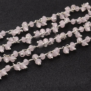 Rose Quartz Cluster Rosary Chain 2.5-3mm Faceted Silver Plated Dangle Rosary 5FT