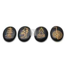 Load image into Gallery viewer, 5 Set Reiki Symbol Engraved Gemstones | 4 Reiki Palm Stones | 39x28mm Oval | Reiki Symbols Set
