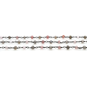 Labradorite & Strawberry Quartz Faceted Bead Rosary Chain 3-3.5mm Oxidized Bead Rosary 5FT