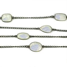 Load image into Gallery viewer, Rainbow Moonstone 10-15mm Mix Shape Oxidized Wholesale Connector Rosary Chain
