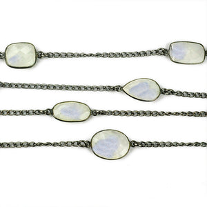 Rainbow Moonstone 10-15mm Mix Shape Oxidized Wholesale Connector Rosary Chain