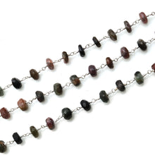 Load image into Gallery viewer, Multi Tourmaline Faceted Large Beads 7-8mm Silver Plated Rosary Chain
