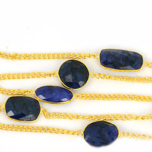 Sapphire 15mm Mix Shape Gold Plated Wholesale Connector Rosary Chain