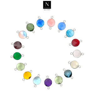 10pc Set Round Custom Stone Double Birthstone Double Bail Silver Plated Bezel Link Gemstone Connectors 8mm