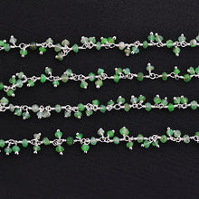 Load image into Gallery viewer, Chrysoprase Cluster Rosary Chain 2.5-3mm Faceted Silver Plated Dangle Rosary 5FT

