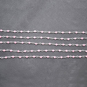 5ft Rose Chalcedony 2-2.5mm Silver Wire Wrapped Beads Rosary | Gemstone Rosary Chain | Wholesale Chain Faceted Crystal