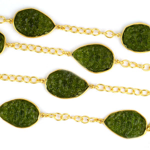 Moldavite 15mm Mix Shape Gold Plated Wholesale Connector Rosary Chain