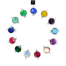 Load image into Gallery viewer, 10pc Set Round Double Birthstone Double Bail Silver Plated Bezel Link Gemstone Connectors 10mm
