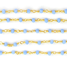 Load image into Gallery viewer, Tanzanite Faceted Bead Rosary Chain 3-3.5mm Gold Plated Bead Rosary 5FT

