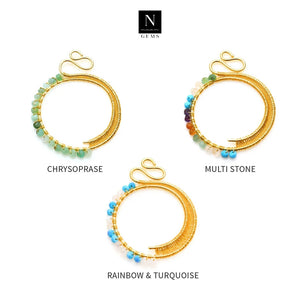 5PC Hoop Earrings Gemstone Beads | Wire Wrapped Faceted Gemstone Colorful Earrings | Hoop Earrings for Women