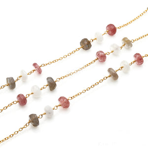 Multi Color 7-8mm Faceted Large Beads Gold Plated Rosary Chain