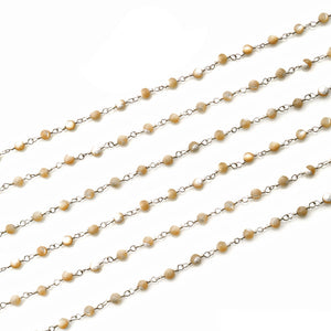 Mother Of Pearl Faceted Bead Rosary Chain 3-3.5mm Silver Plated Bead Rosary 5FT