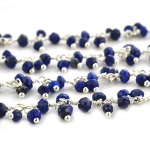 Lapis Cluster Rosary Chain 2.5-3mm Faceted Silver Plated Dangle Rosary 5FT