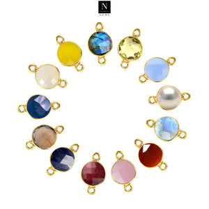 10pc Set Round Double Bail Gold Plated Bezel Link Gemstone Connectors 16mm