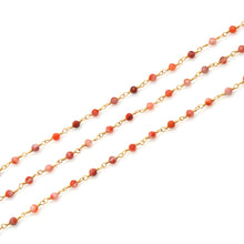 Load image into Gallery viewer, Brown Rutile Faceted Bead Rosary Chain 3-3.5mm Gold Plated Bead Rosary 5FT
