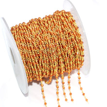Load image into Gallery viewer, 5ft Hessonite 2-2.5mm Gold Wire Wrapped Beads Rosary | Gemstone Rosary Chain | Wholesale Chain Faceted Crystal
