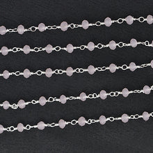 Load image into Gallery viewer, Rose Quartz Faceted Bead Rosary Chain 3-3.5mm Silver Plated Bead Rosary 5FT
