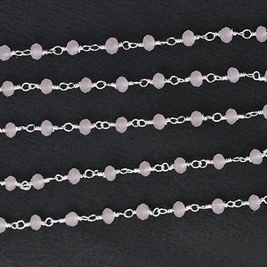 Rose Quartz Faceted Bead Rosary Chain 3-3.5mm Silver Plated Bead Rosary 5FT