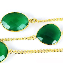 Load image into Gallery viewer, Green Onyx 15mm Mix Shape Gold Plated Wholesale Connector Rosary Chain
