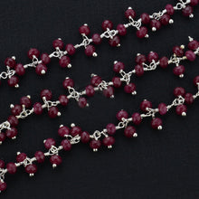Load image into Gallery viewer, Ruby Chalcedony Cluster Rosary Chain 2.5-3mm Faceted Silver Plated Dangle Rosary 5FT
