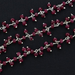 Ruby Chalcedony Cluster Rosary Chain 2.5-3mm Faceted Silver Plated Dangle Rosary 5FT