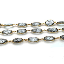 Load image into Gallery viewer, Rutilated 10-15mm Faceted Shape Gold Plated Bezel Continuous Connector Chain
