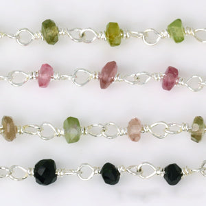 5ft Tourmaline 3-3.5mm Sterling Silver Wire Wrapped Beads Rosary | Gemstone Rosary Chain | Wholesale Chain Faceted Crystal