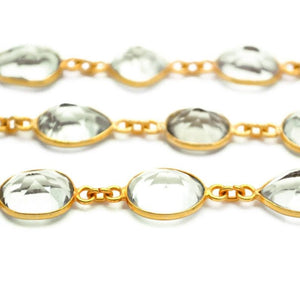 Green Amethyst 10mm Mix Shape Gold Plated Bezel Continuous Connector Chain