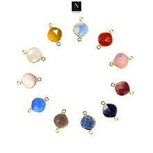 Load image into Gallery viewer, 10pc Set Cushion Birthstone Double Bail Gold Plated Bezel Link Gemstone Connectors 14mm
