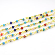 Load image into Gallery viewer, 5ft Multi Color 2-2.5mm Gold Wire Wrapped Beads Rosary | Gemstone Rosary Chain | Wholesale Chain Faceted Crystal
