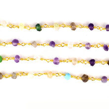 Load image into Gallery viewer, Multi Color Stone Faceted Bead Rosary Chain 3-3.5mm Gold Plated Bead Rosary 5FT
