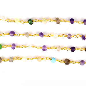 Multi Color Stone Faceted Bead Rosary Chain 3-3.5mm Gold Plated Bead Rosary 5FT