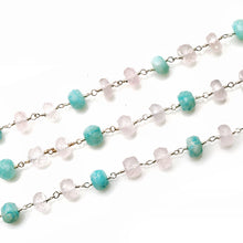 Load image into Gallery viewer, Rose Quartz With Amazonite Faceted Large Beads 7-8mm Silver Plated Rosary Chain
