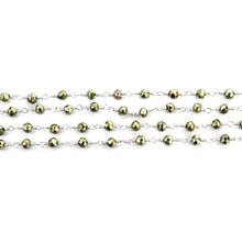 Load image into Gallery viewer, Pyrite Faceted Bead Rosary Chain 3-3.5mm Gold Plated Bead Rosary 5FT
