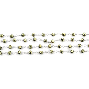 Pyrite Faceted Bead Rosary Chain 3-3.5mm Gold Plated Bead Rosary 5FT