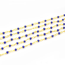 Load image into Gallery viewer, 5ft Blue Chalcedony 2-2.5mm Gold Wire Wrapped Beads Rosary | Gemstone Rosary Chain | Wholesale Chain Faceted Crystal
